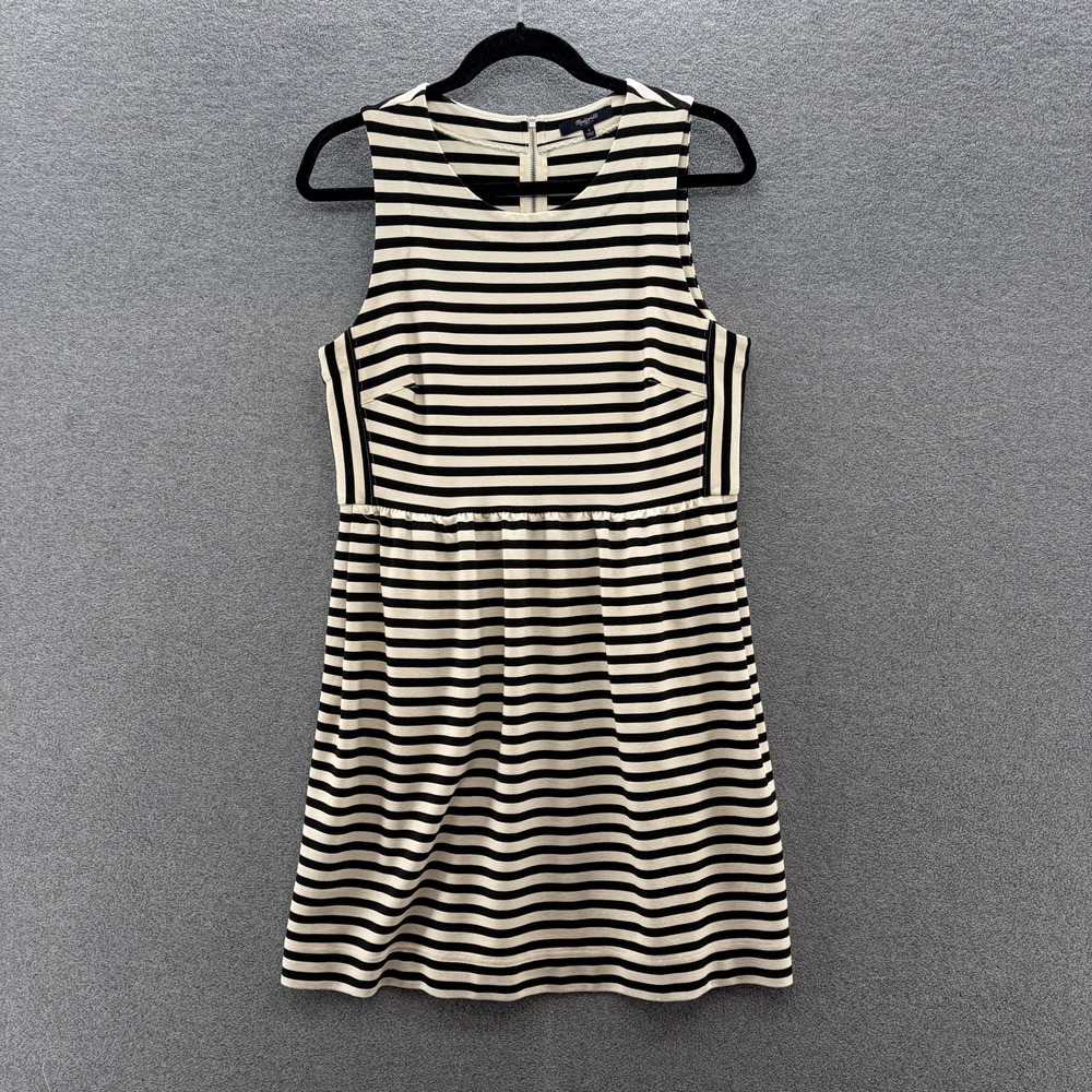 Madewell Dress Large Black Stripe Sleeveless Fit Flare Short Knit Pockets